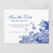 Blauwe en witte Floral Chinoiserie Save the Date P Briefkaart (Voorkant)