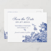 Blauwe en witte Floral Chinoiserie sparen de Datum Briefkaart (Voorkant / Achterkant)