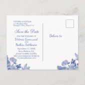 Blauwe en witte Floral Chinoiserie sparen de Datum Briefkaart (Achterkant)