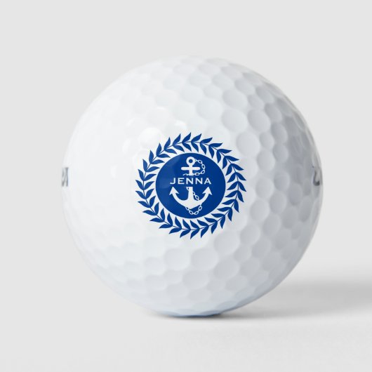 Blauwe en witte Floral Cirkel & Nautical Anchor Golfballen (Voorkant)