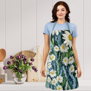 Blauwe en witte Floral Daisies Schort