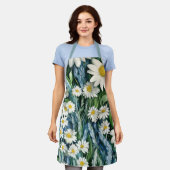 Blauwe en witte Floral Daisies Schort (Gedragen)