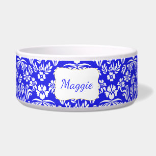 Blauwe en witte Floral Damask aangepaste Pet Bowl Voerbakje