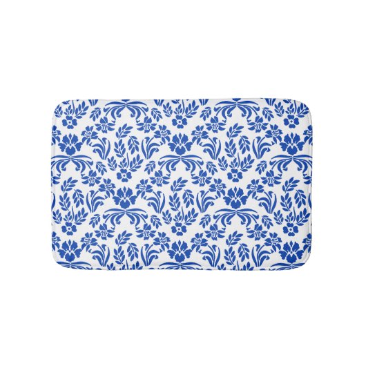 Blauwe en witte Floral Damask Bath Mat (Voorkant)