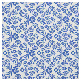 Blauwe en witte Floral Damask Pattern Fabric Stof