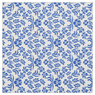 Blauwe en witte Floral Damask Pattern Fabric Stof