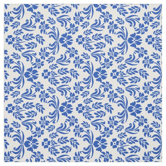 Blauwe en witte Floral Damask Pattern Fabric Stof (Swatch)