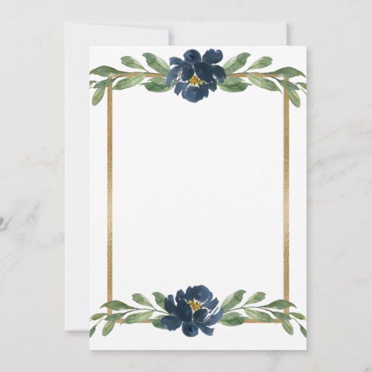 Blauwe en witte Floral Elegant Script Gold Wedding Save The Date (Achterkant)