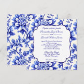 Blauwe en witte Floral Frans Decor Wedding Kaart (Voorkant / Achterkant)