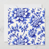 Blauwe en witte Floral Frans Decor Wedding Kaart (Achterkant)