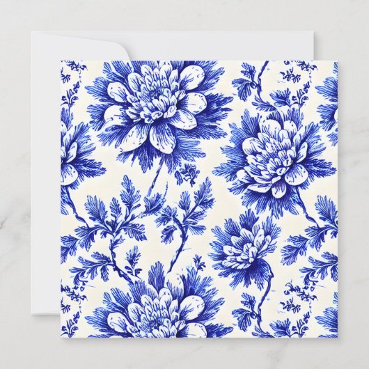 Blauwe en witte Floral Frans Decor Wedding Kaart (Achterkant)