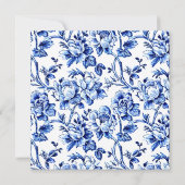 Blauwe en witte Floral Frans Decor Wedding Kaart (Achterkant)
