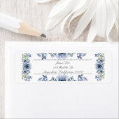 Blauwe en witte Floral het Adres Etiketten van de  (Insitu)