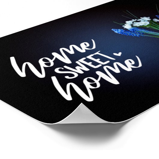 Blauwe en witte Floral Home Sweet Home Poster (Hoek)