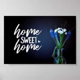 Blauwe en witte Floral Home Sweet Home Poster