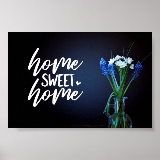 Blauwe en witte Floral Home Sweet Home Poster (Voorkant)
