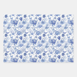 Blauwe en witte Floral Inpakpapier Vel