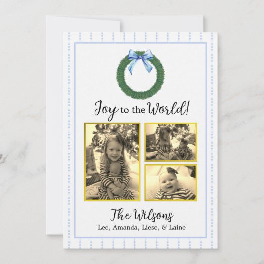 Blauwe en witte Floral kerstkaart Aankondiging (Voorkant)