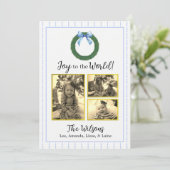 Blauwe en witte Floral kerstkaart Aankondiging (Staand voorkant)