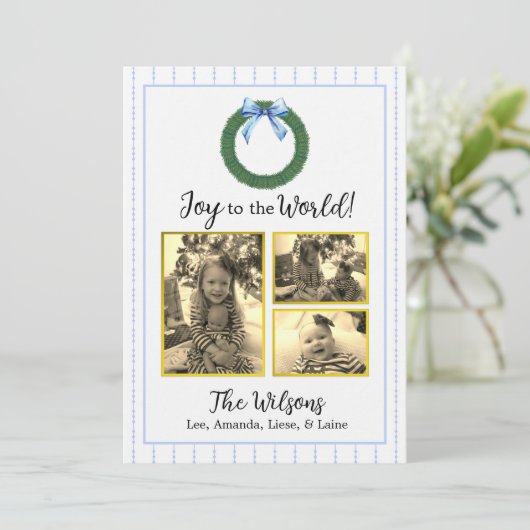 Blauwe en witte Floral kerstkaart Aankondiging (Staand voorkant)