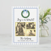 Blauwe en witte Floral kerstkaart Aankondiging (Staand voorkant)