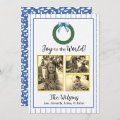 Blauwe en witte Floral kerstkaart Aankondiging (Voorkant / Achterkant)