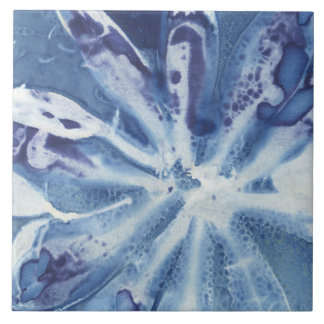 Blauwe en witte Floral Magnolia Petals Cyanotype Tegeltje