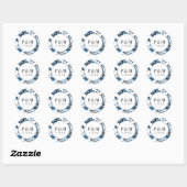 Blauwe en witte Floral met Monogram Wedding Ronde Sticker (Vel)