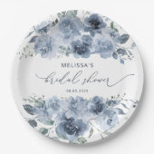 Blauwe en witte Floral Papieren Bordje (Voorkant)