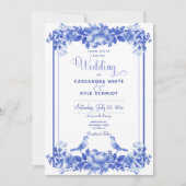 Blauwe en witte Floral Porcelain Uitnodiging (Voorkant)
