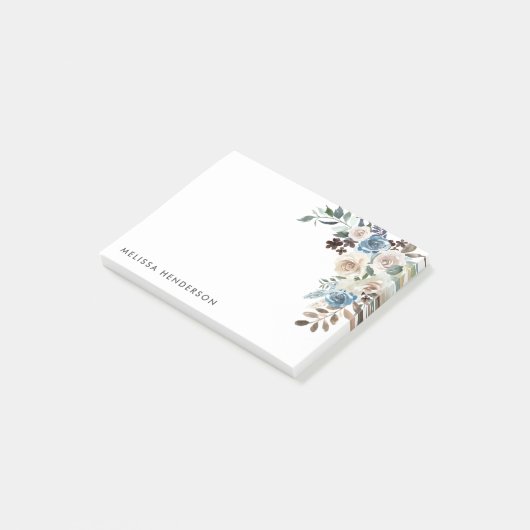Blauwe en witte Floral Post-it® Notes (Schuin)