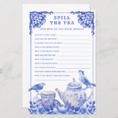 Blauwe en witte Floral Spoel het theepoetsspel (Voorkant / Achterkant)