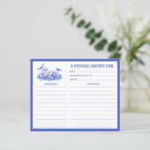Blauwe en witte Floral Tea Set Recipe Kaart (Staand voorkant)