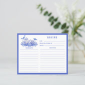 Blauwe en witte Floral Tea Set Recipe Kaart (Staand voorkant)