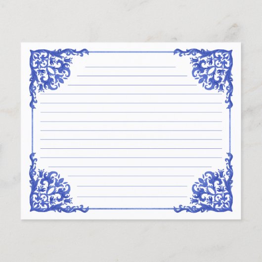 Blauwe en witte Floral Tea Set Recipe Kaart (Achterkant)