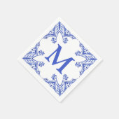 Blauwe en witte Floral Tegel Monogram Napkins Servet (Hoek)