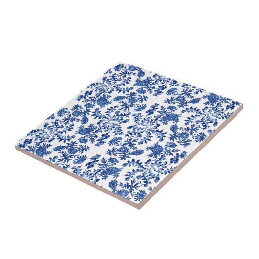 Blauwe en witte Floral Tegeltje (Zijkant)