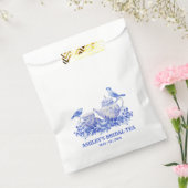 Blauwe en witte Floral Thea Pot met vogels Bedankzakje (Gezegeld)