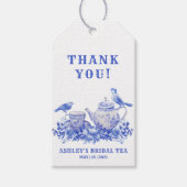 Blauwe en witte Floral Thea Pot met vogels Cadeaulabel (Voorkant)