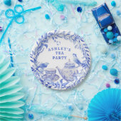 Blauwe en witte Floral Thea Pot met vogels Papieren Bordje (Feest)