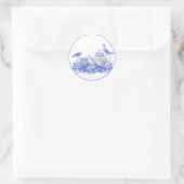 Blauwe en witte Floral Thea Pot met vogels Ronde Sticker (Tas)