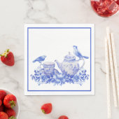 Blauwe en witte Floral Thea Pot met vogels Servet (Insitu)
