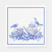 Blauwe en witte Floral Thea Pot met vogels Servet (Voorkant)