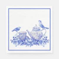 Blauwe en witte Floral Thea Pot met vogels