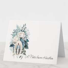 Blauwe en witte Floral Virgin Mary Religious Notitiekaartje