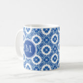 Blauwe en witte Floral Waterverf Parisian Monogram Koffiemok (Voorkant links)