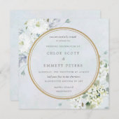Blauwe en witte Floral Waterverf Wedding Kaart (Voorkant / Achterkant)