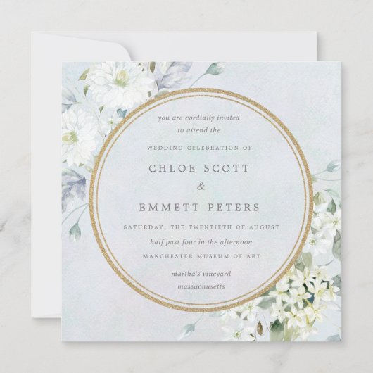 Blauwe en witte Floral Waterverf Wedding Kaart (Voorkant)