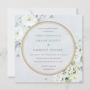 Blauwe en witte Floral Waterverf Wedding Kaart