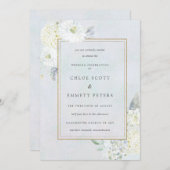 Blauwe en witte Floral Waterverf Wedding Kaart (Voorkant / Achterkant)